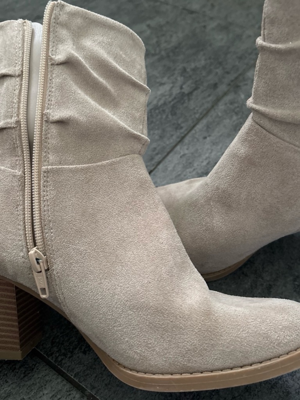 Women's Taupe Suede Ankle Boots - Stylish Zip Booties